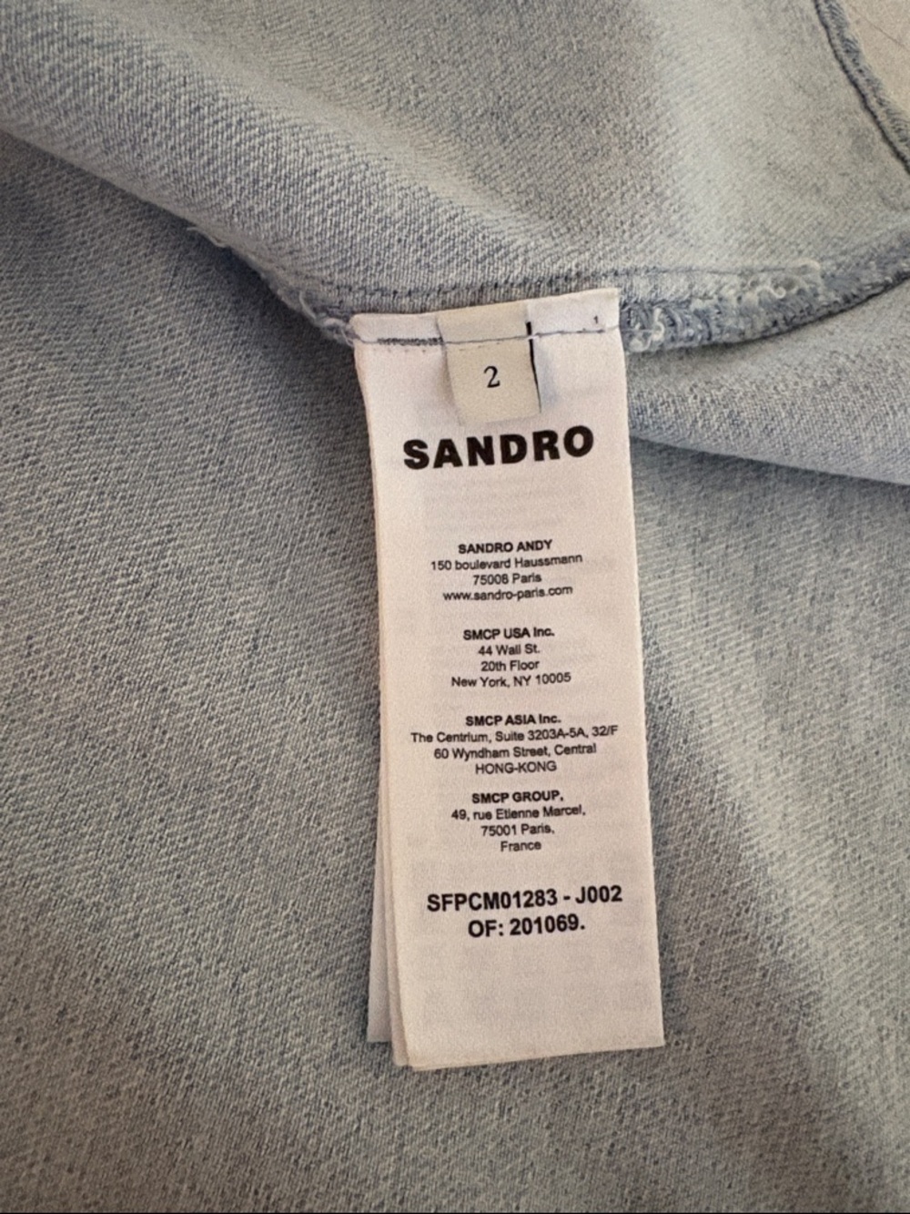 Sandro Light Blue cropped denim shirt with pearl collar details - Picture 6 of 6